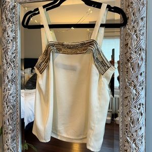 Vintage Della Roufogali Cream Beaded Top